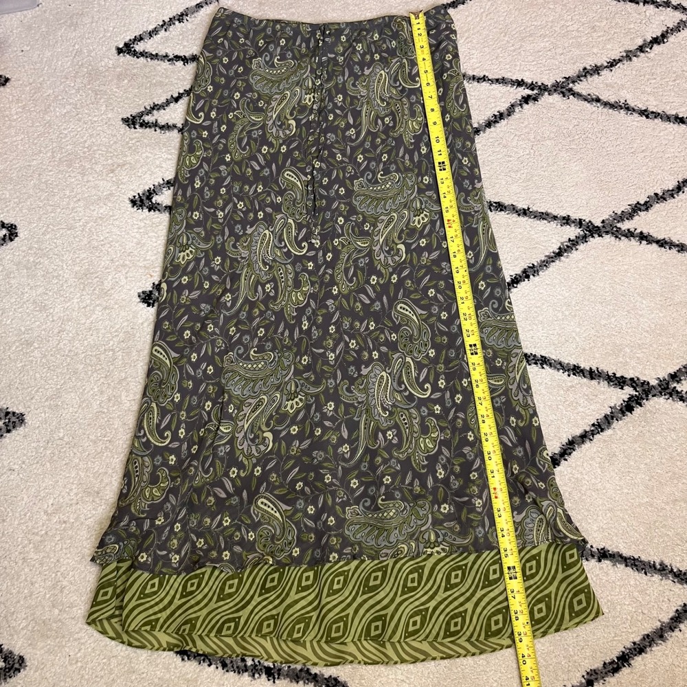 Vintage Central Falls Maxi Skirt L Green Olive Paisley Boho Fairy Phoebe USA 90s - Picture 5 of 7